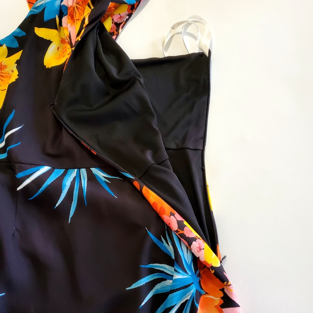 Boston Proper Black Floral Midi Dress with Gold Chain Print - Picture 7 of 10
